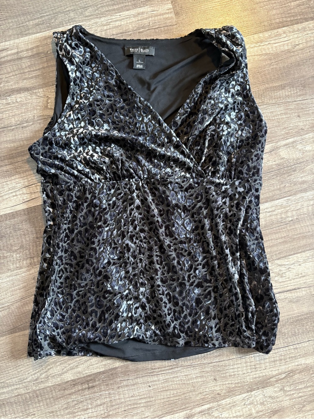 White House Black Market Black Velvet Animal-Print Wrap Camisole